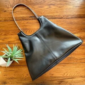 Black Vegan Leather Hobo Bag Metal Shoulder Handles